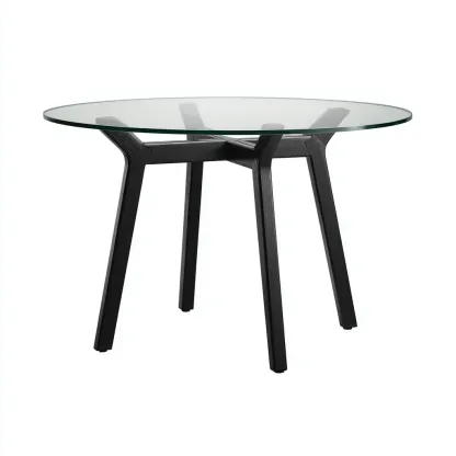 Tavolo da pranzo vetro e legno 120x120x75 cm - trasparente-nero - stile moderno-Shelteroli
