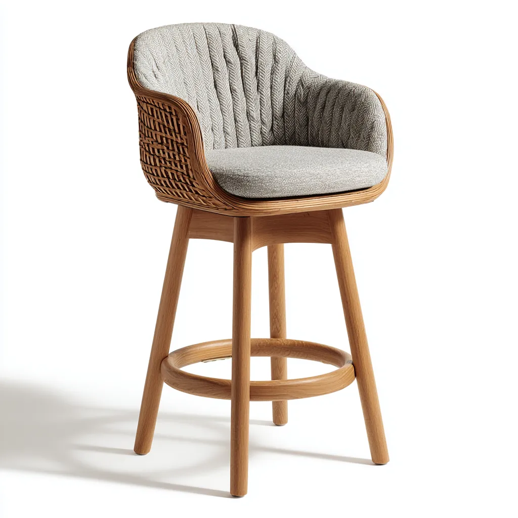 Sgabello da bar in legno e rattan 50x55x105 cm - grigio-legno - stile moderno-Shelteroli