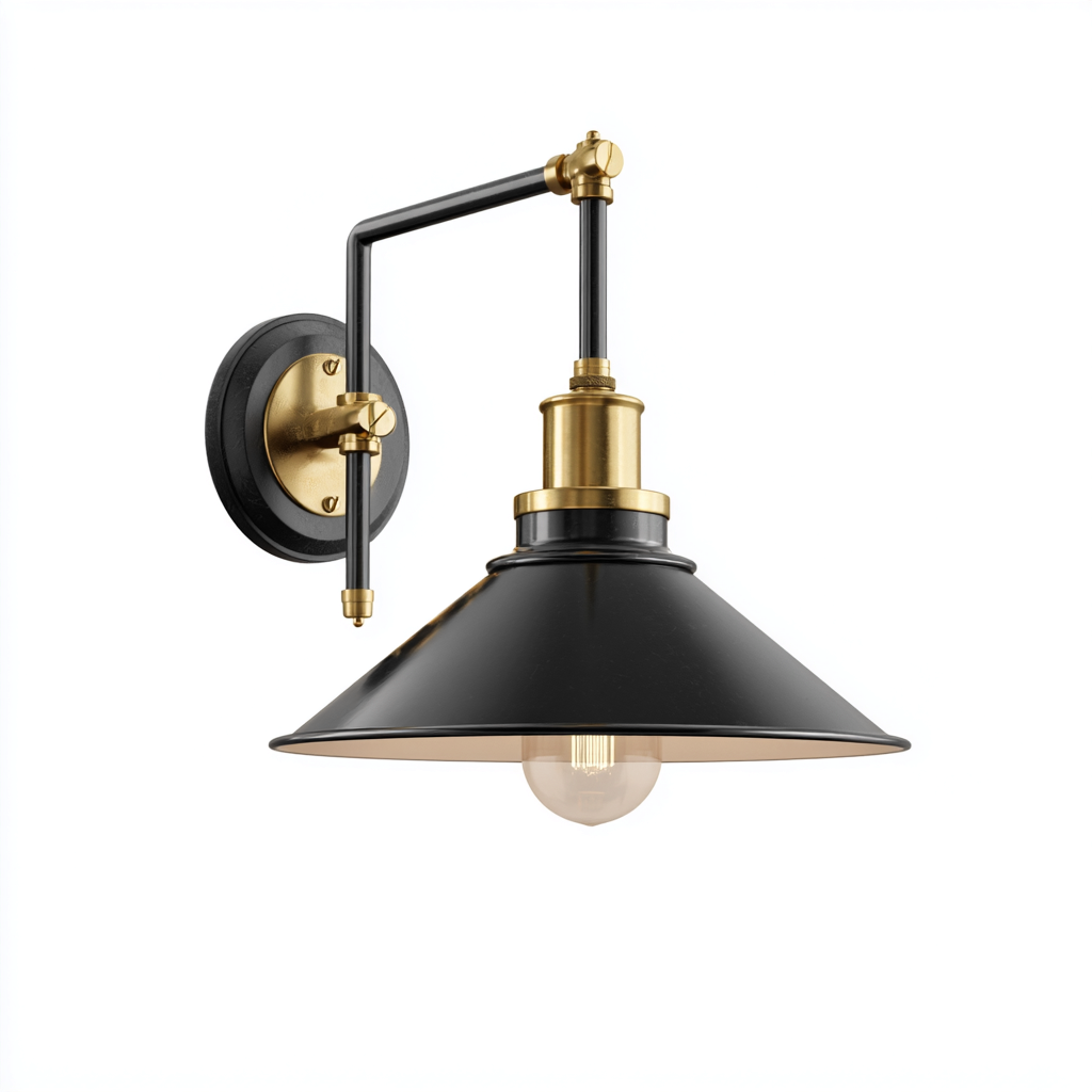 Applique in metallo regolabile 24x20x28 cm - nero-oro - design industriale-Shelteroli