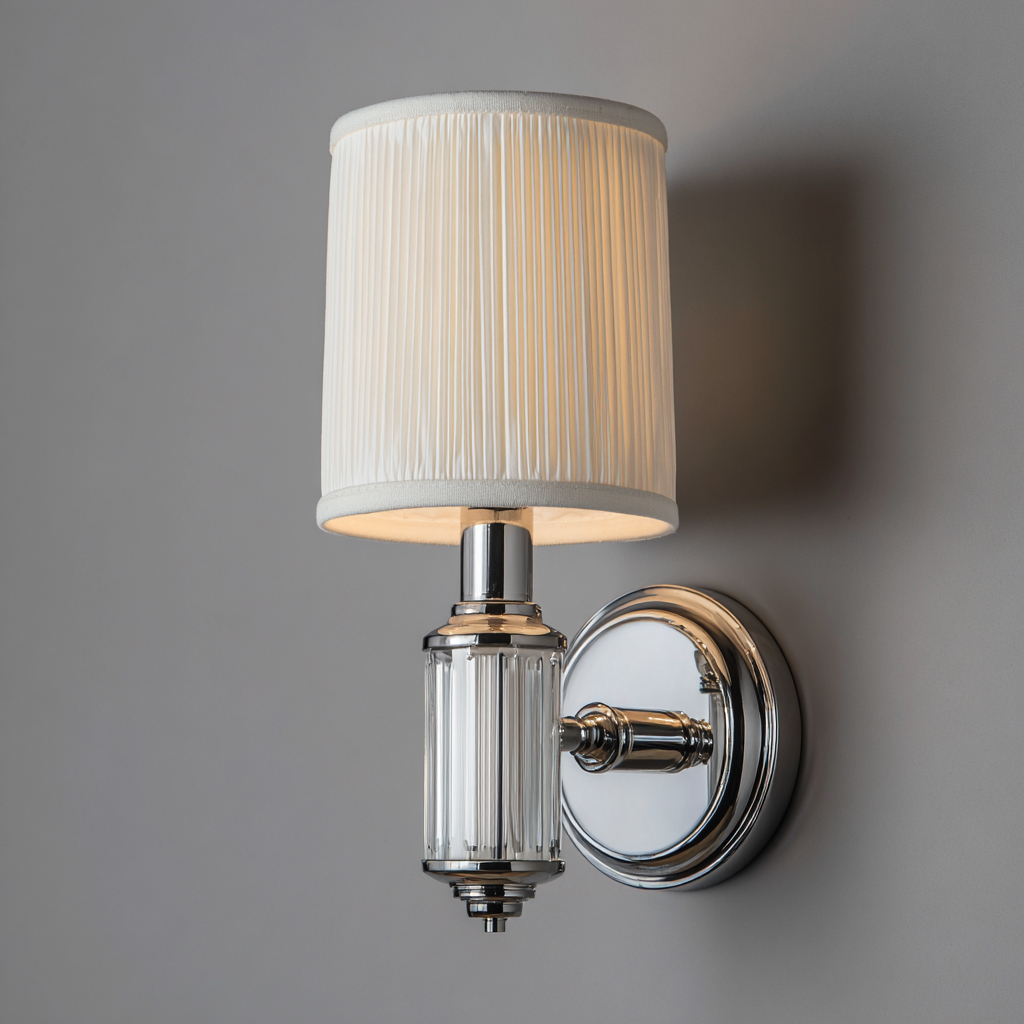 Applique in metallo cromato con paralume plissettato 18x14x30 cm - argento-bianco - stile moderno-Shelteroli