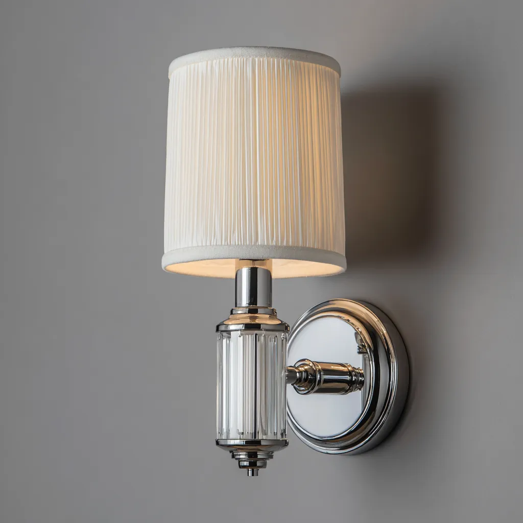 Applique in metallo cromato con paralume plissettato 18x14x30 cm - argento-bianco - stile moderno-Shelteroli