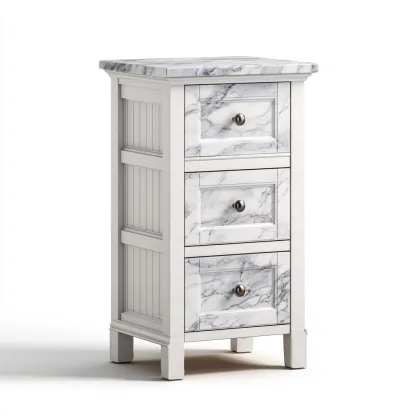 Armadio bagno in MDF 40x30x85 cm - bianco - design con cassetti effetto marmo per bagno-Shelteroli