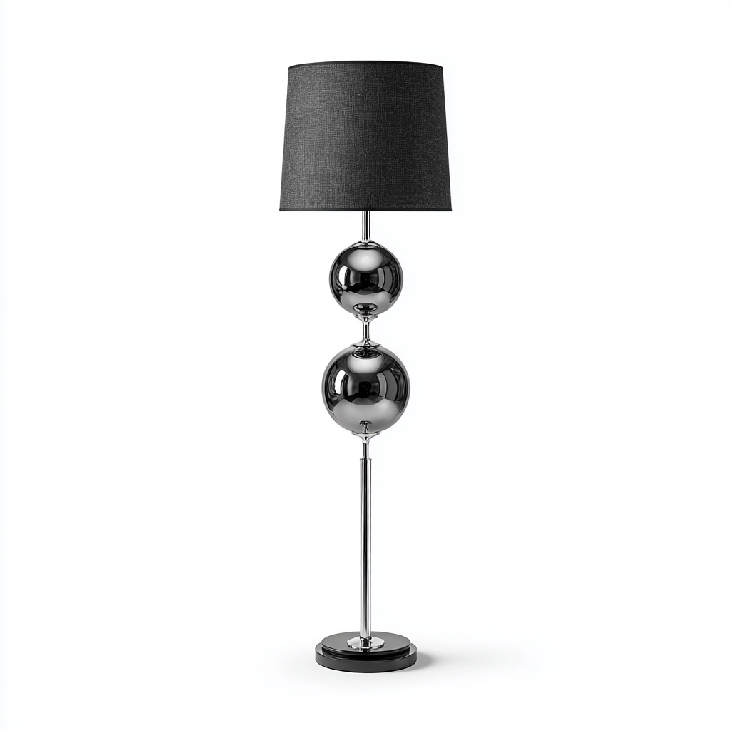 Lampada da terra Metallo-tessuto 35x35x175 cm - Nero-Argento - Design elegante-Shelteroli