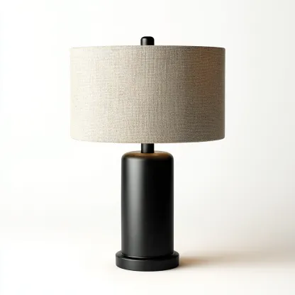 Lampada da tavolo in metallo con paralume in tessuto 22x22x40 cm - nero-beige - design moderno-Shelteroli