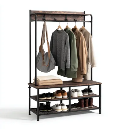 Attaccapanni Metallo-legno 100x35x175 cm - Nero-marrone - Stile industriale-Shelteroli