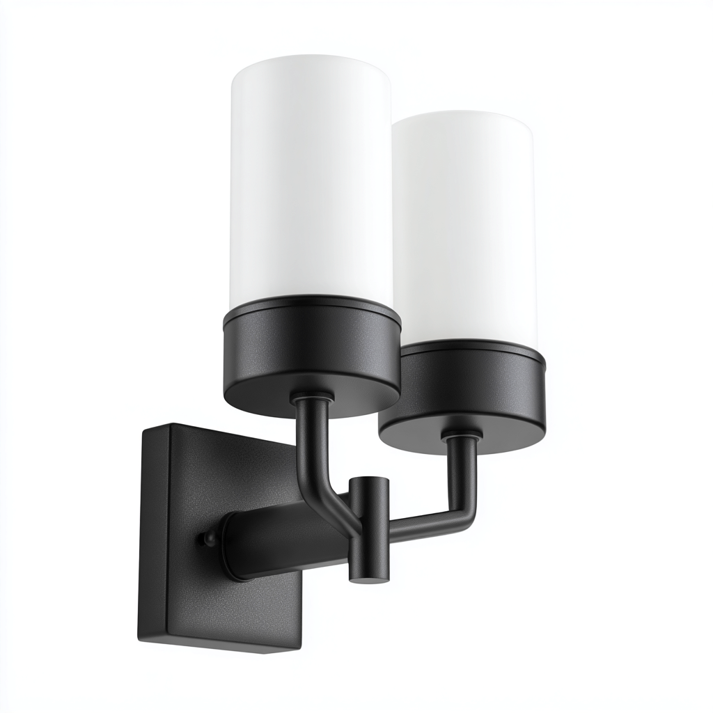 Applique in metallo con doppi paralumi cilindrici in vetro 20x12x28 cm - nero-bianco - stile moderno-Shelteroli