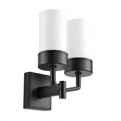 Applique in metallo con doppi paralumi cilindrici in vetro 20x12x28 cm - nero-bianco - stile moderno-Shelteroli