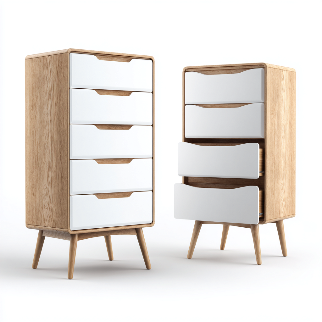 Cassettiera Legno-Bianco 55x40x110 cm - Legno-Bianco - Design moderno-Shelteroli