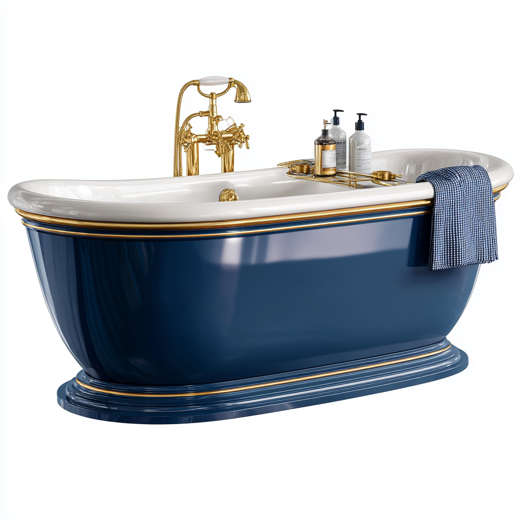 Vasca da bagno in acrilico 175x80x62 cm - blu-bianco - stile classico per bagno-Shelteroli