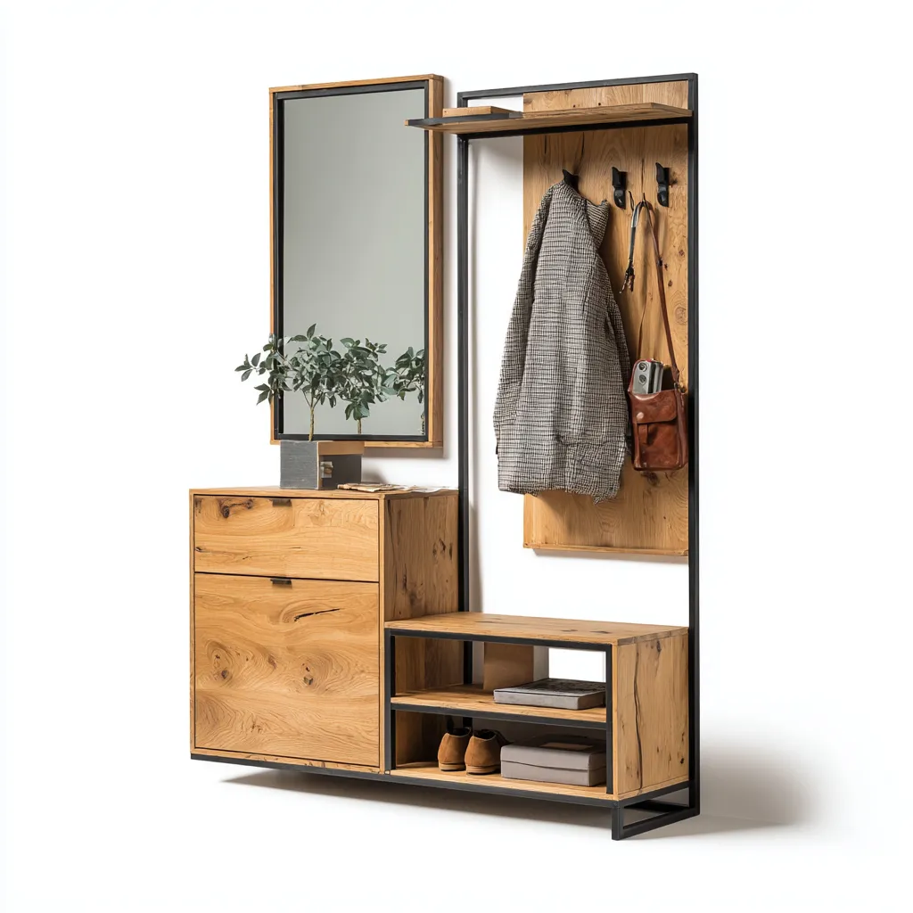 Attaccapanni Metallo-legno 120x35x190 cm - Legno-Nero - Design moderno-Shelteroli