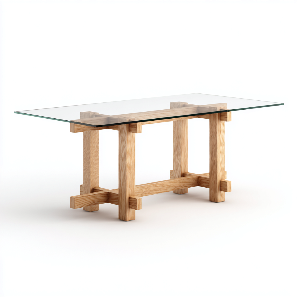 Tavolo da pranzo Vetro-legno 160x85x75 cm - Trasparente-naturale - Design moderno-Shelteroli