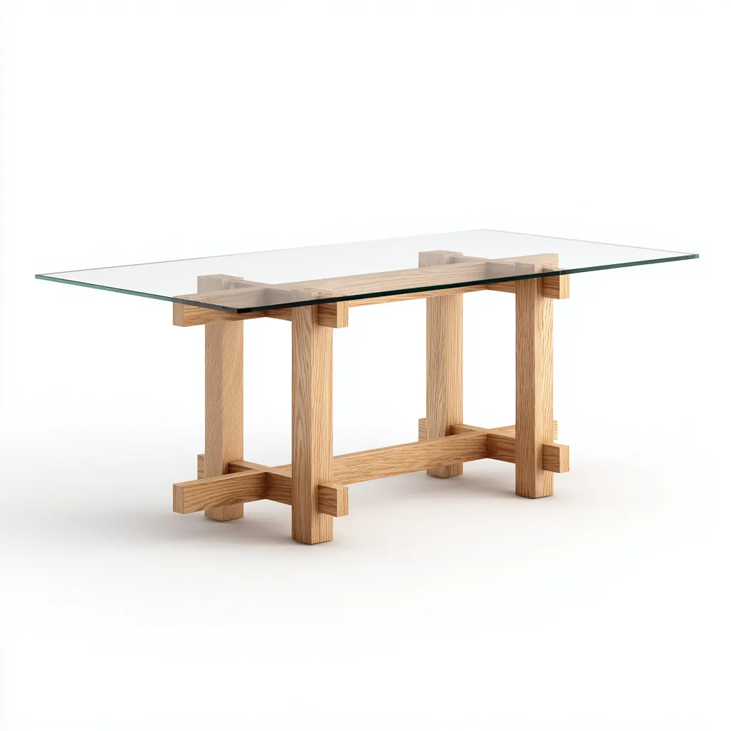 Tavolo da pranzo Vetro-legno 160x85x75 cm - Trasparente-naturale - Design moderno-Shelteroli