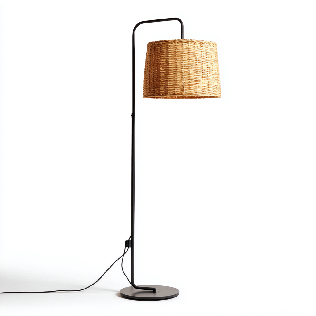 Lampada da terra Metallo-rattan 34x34x170 cm - Nero-Naturale - Stile minimalista-Shelteroli