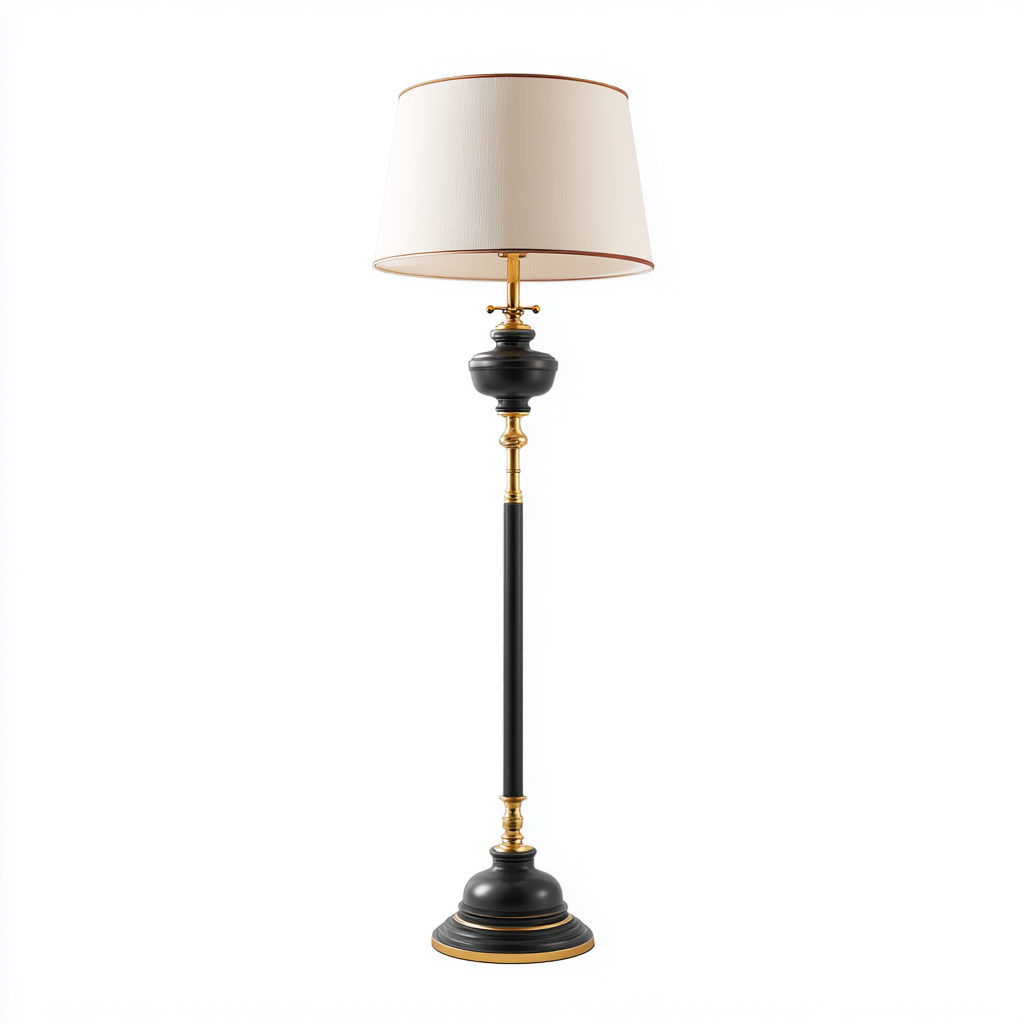 Lampada da terra Metallo-Tessuto 38x38x162 cm - Nero-Beige-Oro - Stile classico elegante-Shelteroli
