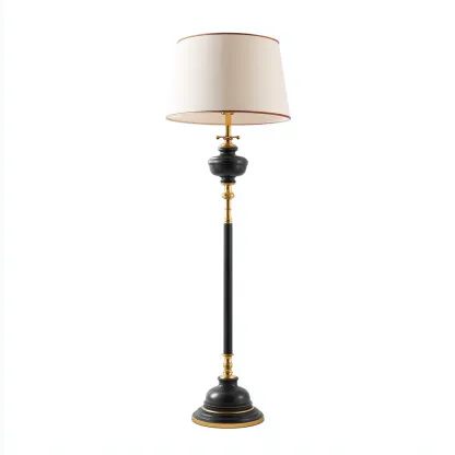 Lampada da terra Metallo-Tessuto 38x38x162 cm - Nero-Beige-Oro - Stile classico elegante-Shelteroli