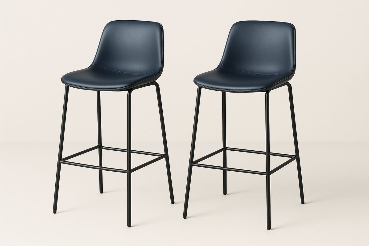 Set of 2 Navy Faux Leather and Metal Bar Stools 102cm-Marilenta