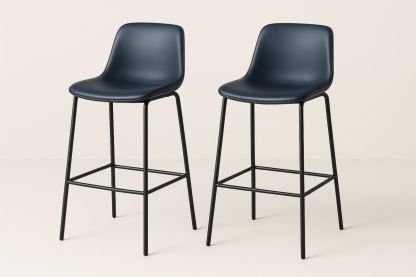 Set of 2 Navy Faux Leather and Metal Bar Stools 102cm-Marilenta