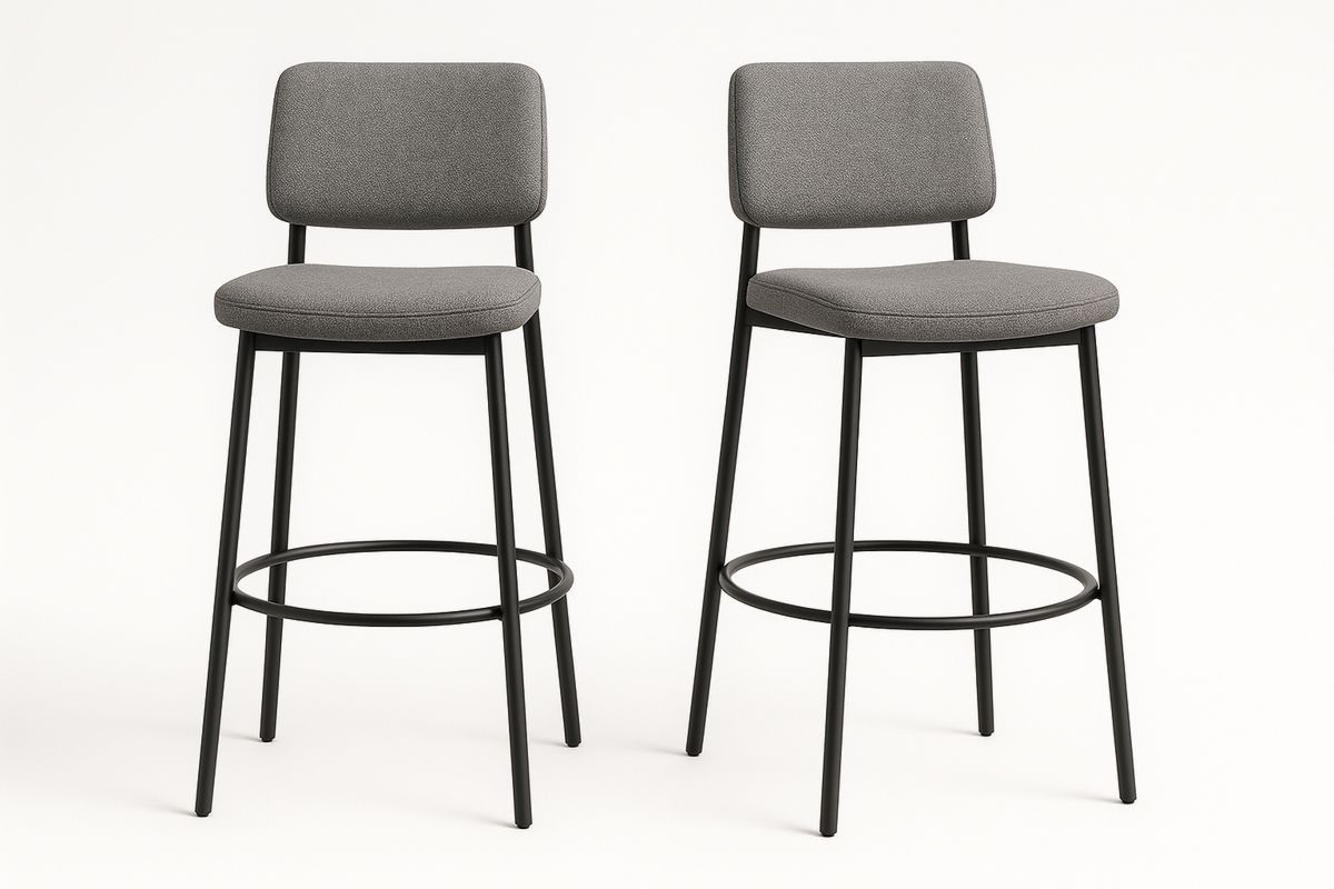Set of 2 Grey Fabric Bar Stools with Metal Frame-Marilenta