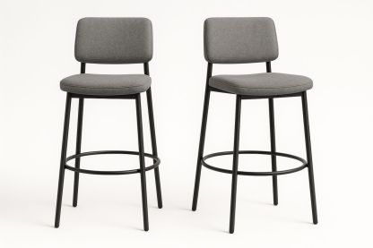Set of 2 Grey Fabric Bar Stools with Metal Frame-Marilenta