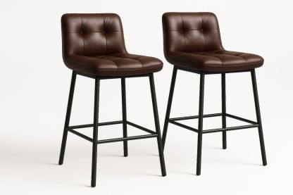 Brown PU Leather Bar Stool Set with Black Metal Frame-Marilenta