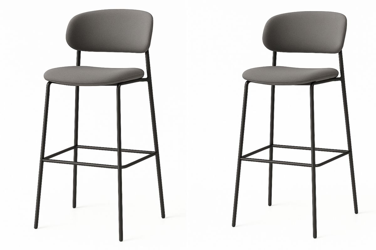 Grey Fabric Bar Stool Set with Black Steel Frame 65cm-Marilenta