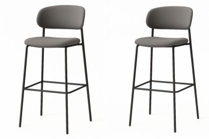 Grey Fabric Bar Stool Set with Black Steel Frame 65cm-Marilenta
