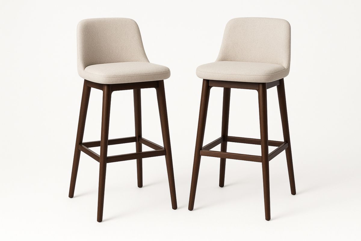 Beige Upholstered Barstool Set with Solid Wood Frame 102cm Height-Marilenta