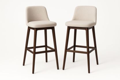 Beige Upholstered Barstool Set with Solid Wood Frame 102cm Height-Marilenta