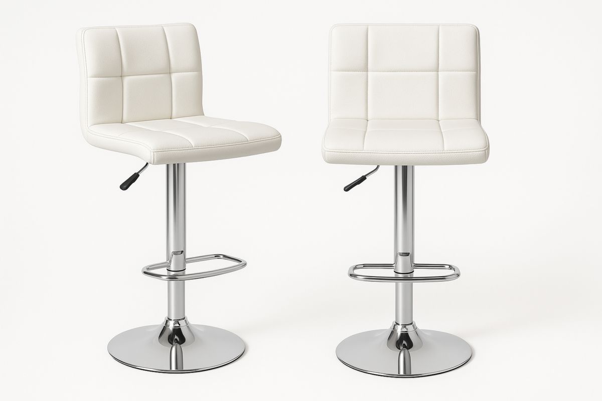 Faux Leather Adjustable Bar Stools with Chrome Base - Set of 2-Marilenta