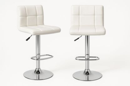 Faux Leather Adjustable Bar Stools with Chrome Base - Set of 2-Marilenta