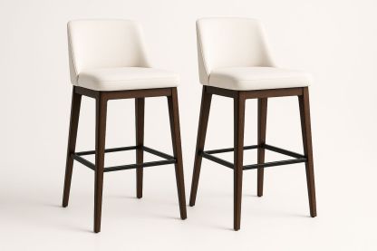 Set of 2 Bar Stools Beige Fabric Walnut Frame 102cm Height-Marilenta