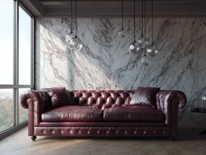 Sofá 3 plazas en cuero auténtico 235x95x80 cm - burdeos - para sala de estar - estilo clásico-Dwellingare