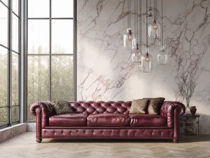 Sofá 3 plazas en cuero auténtico 240x95x80 cm - burdeos - para sala de estar - estilo clásico-Dwellingare