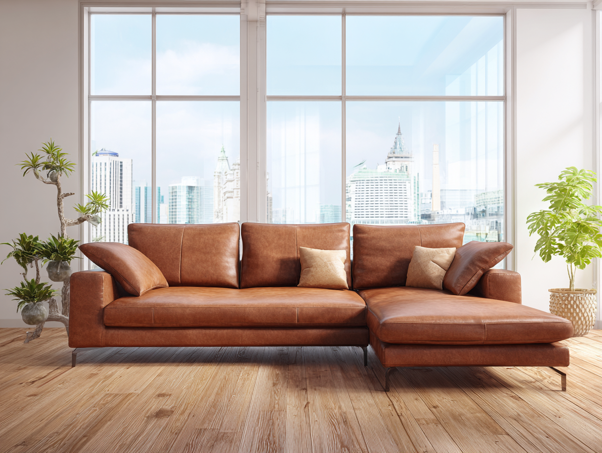 Sofá rinconera en cuero auténtico 270x160x85 cm - marrón - para sala de estar - diseño moderno-Dwellingare