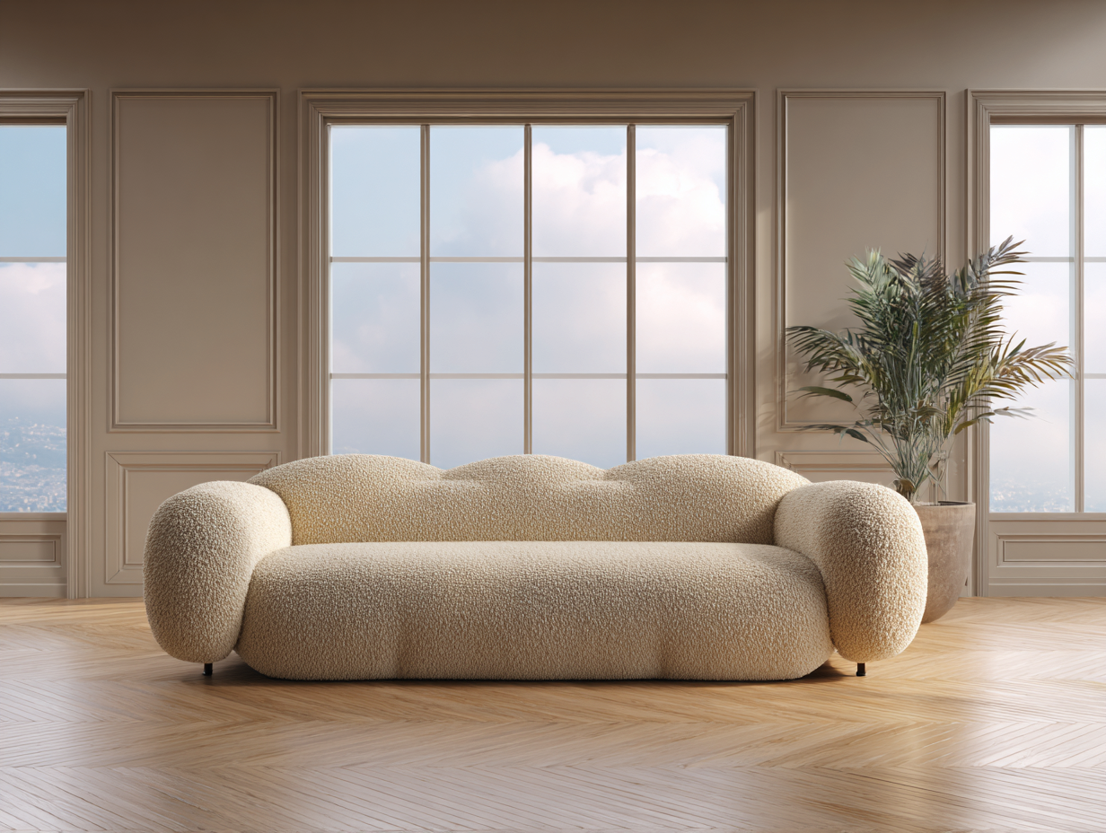 Sofá de 3 plazas tapizado en tela 230x100x85 cm - beige - adecuado para salón - diseño contemporáneo-Dwellingare