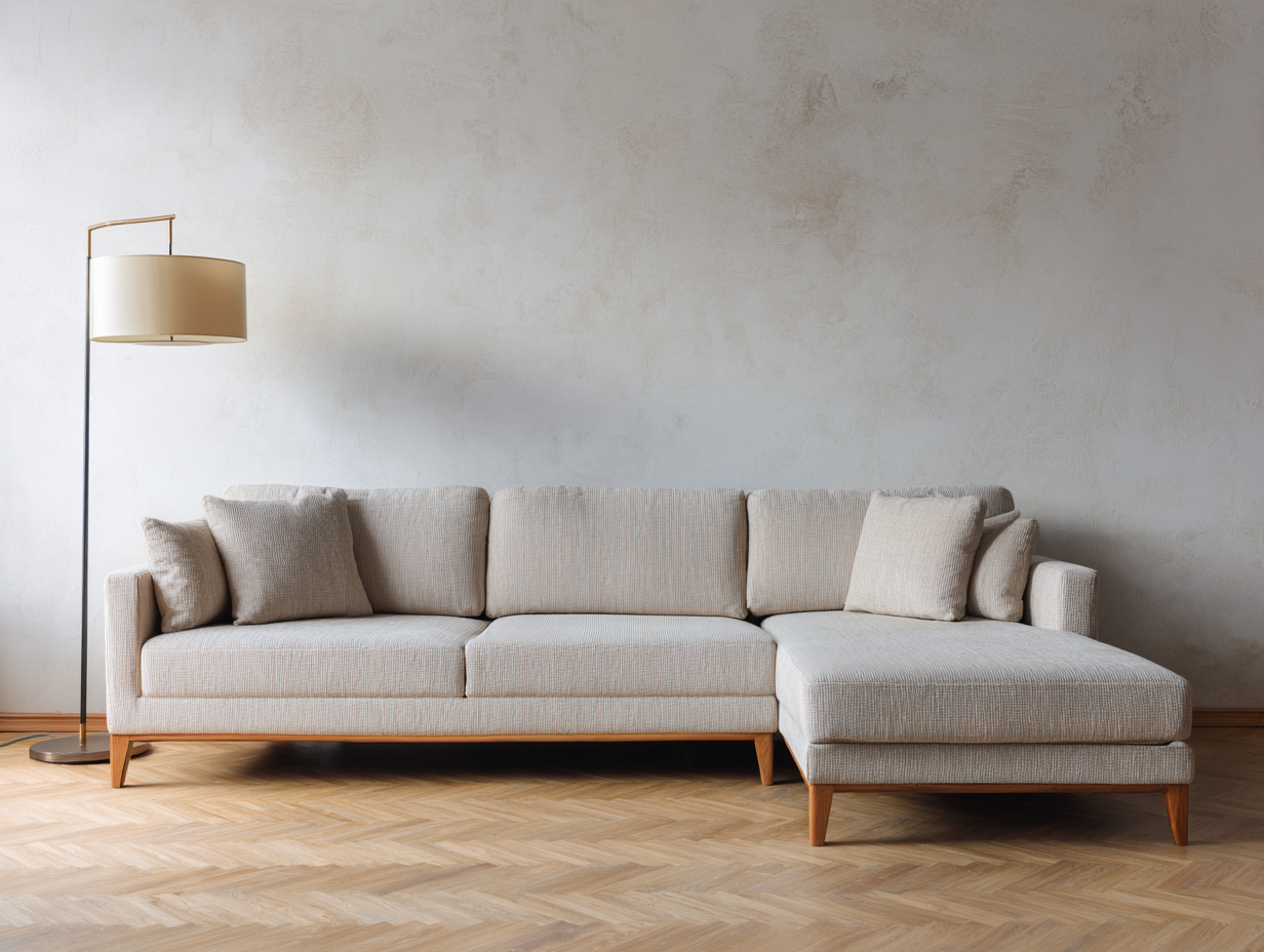 Sofá rinconera tapizado en tela 300x165x82 cm - beige - para sala de estar - diseño moderno-Dwellingare