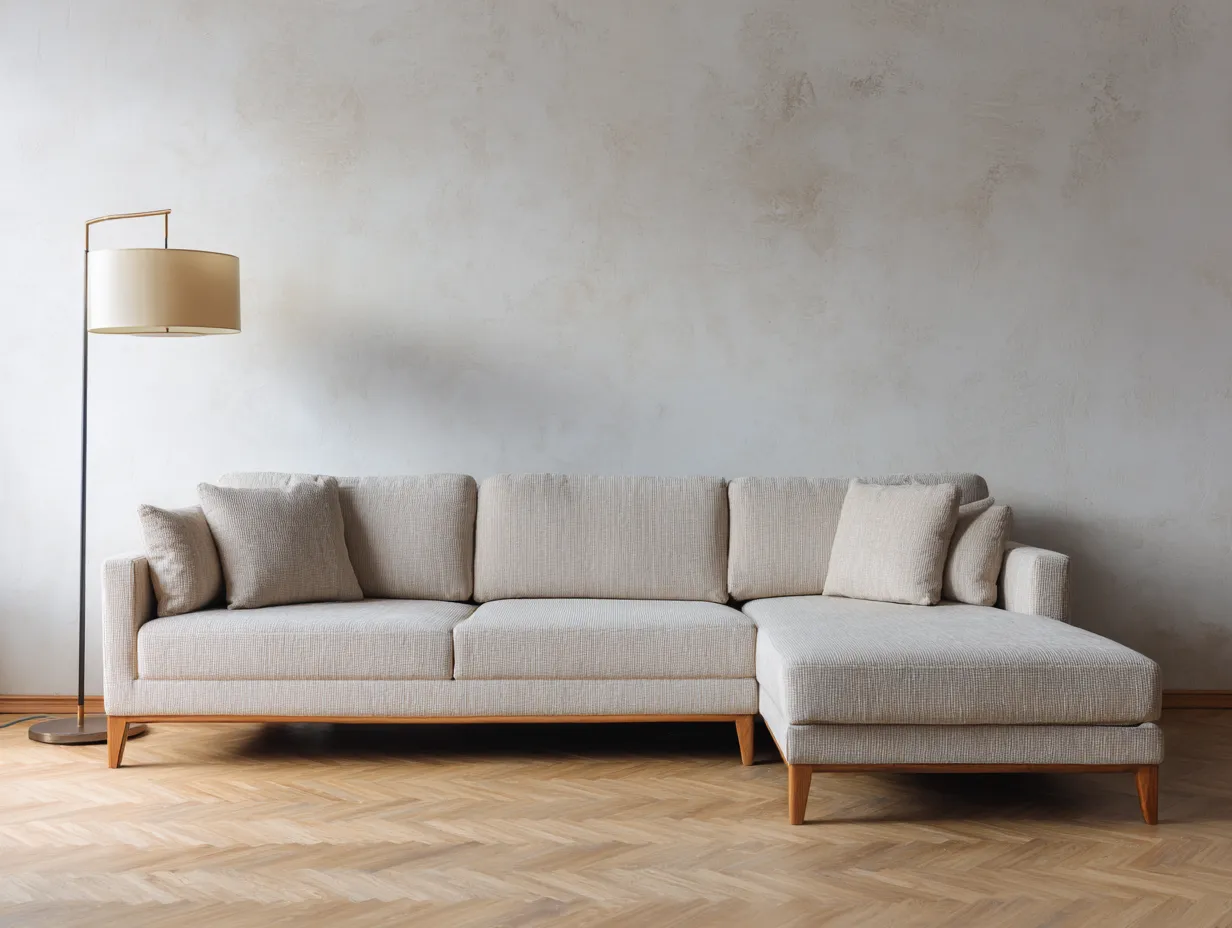 Sofá rinconera tapizado en tela 300x165x82 cm - beige - para sala de estar - diseño moderno-Dwellingare