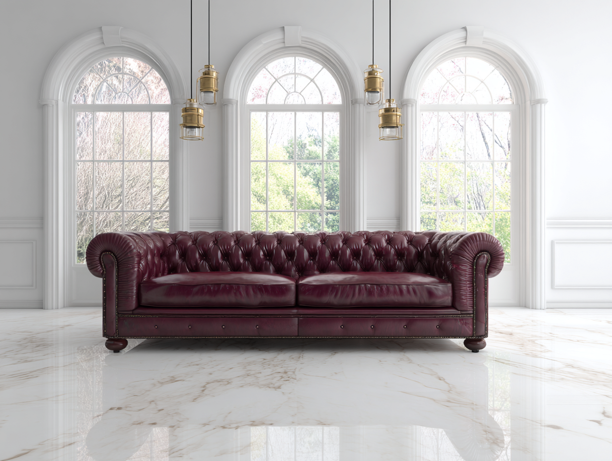 Sofá de 3 plazas tapizado en piel sintética 230x95x80 cm - burdeos - adecuado para salón - estilo clásico Chesterfield-Dwellingare