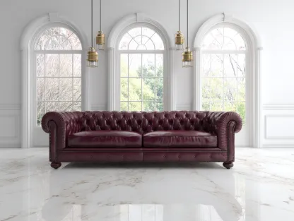 Sofá de 3 plazas tapizado en piel sintética 230x95x80 cm - burdeos - adecuado para salón - estilo clásico Chesterfield-Dwellingare