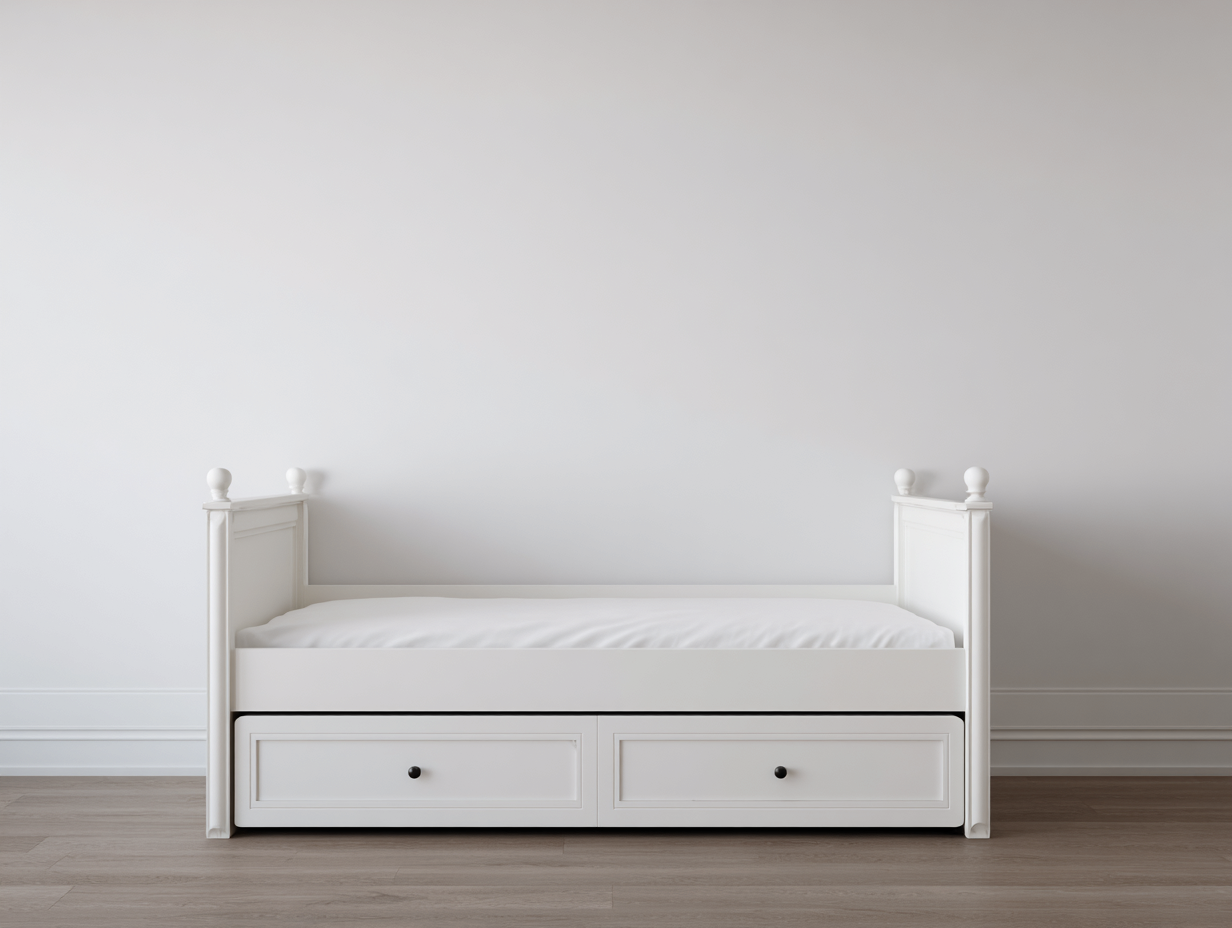 Cama individual con almacenaje 200x95x105cm - blanca - para dormitorio - diseño clásico-Dwellingare