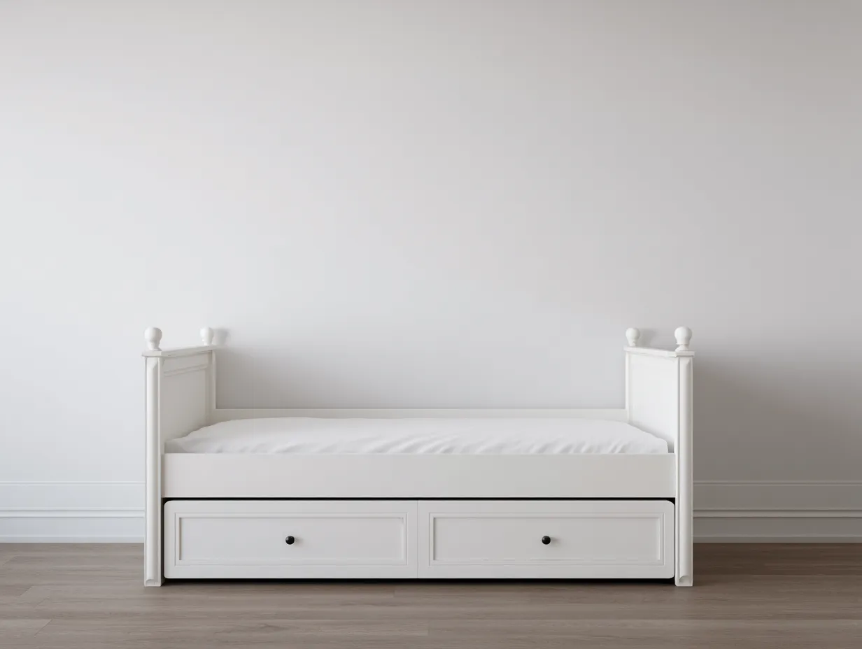 Cama individual con almacenaje 200x95x105cm - blanca - para dormitorio - diseño clásico-Dwellingare