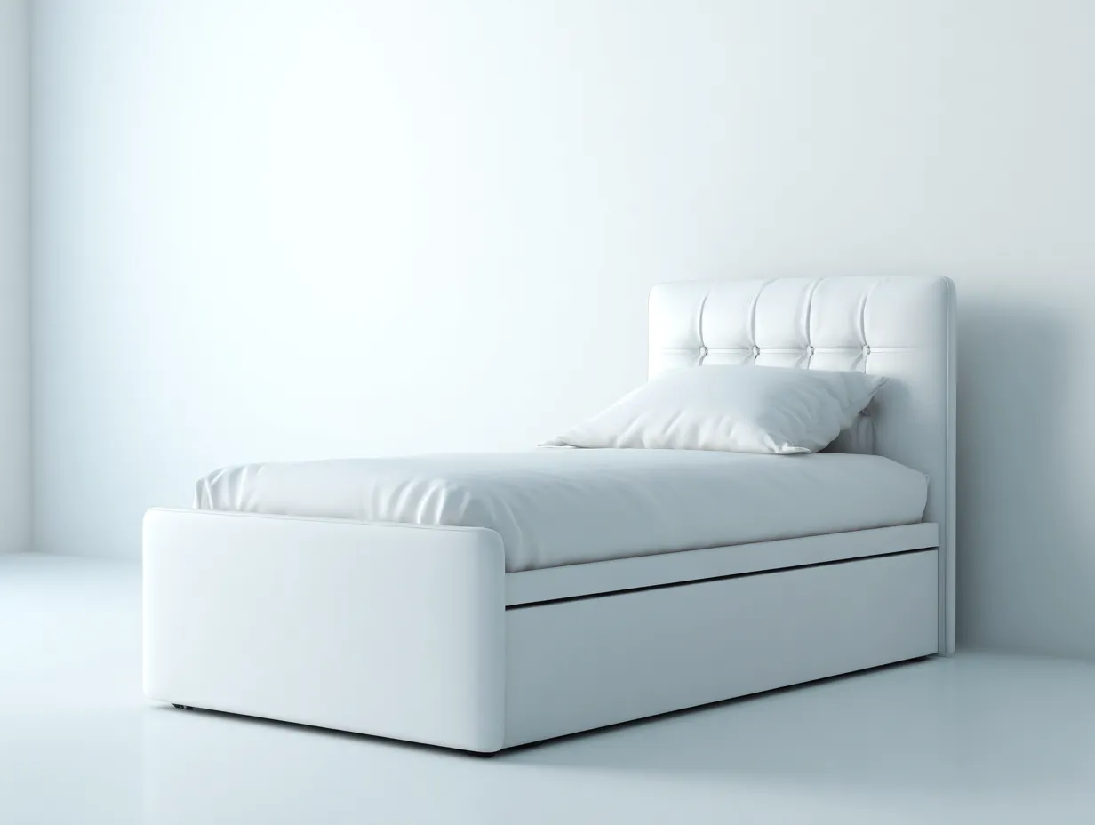 Cama individual tapizada en piel sintética 200x90x100 cm - blanco - adecuada para dormitorio - con diseño acolchado-Dwellingare