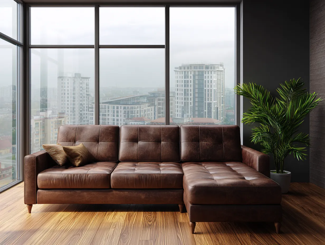 Sofá rinconera tapizado en piel sintética 250x135x85 cm - marrón - adecuado para salón - diseño moderno-Dwellingare