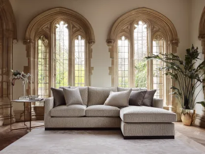 Sofá rinconera tapizado en tela 245x135x90 cm - beige - adecuado para salón - diseño moderno-Dwellingare