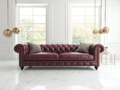 Sofá de 3 plazas tapizado en piel sintética 225x95x80 cm - burdeos - adecuado para salón - estilo clásico Chesterfield-Dwellingare