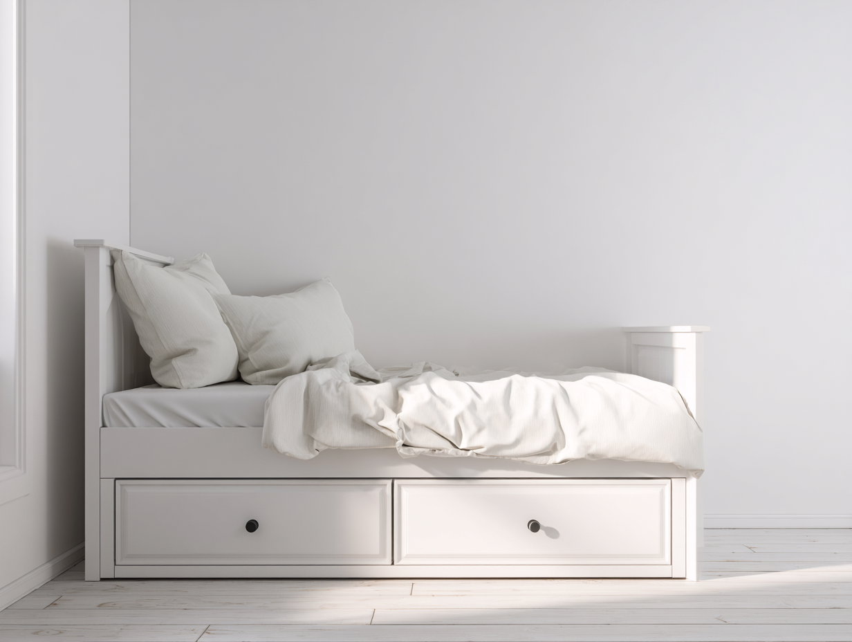 Cama individual con almacenaje 200x95x90cm - blanca - para dormitorio - diseño moderno-Dwellingare