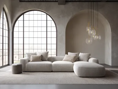 Sofá rinconera en tela 320x185x85 cm - beige - para sala de estar - diseño moderno-Dwellingare