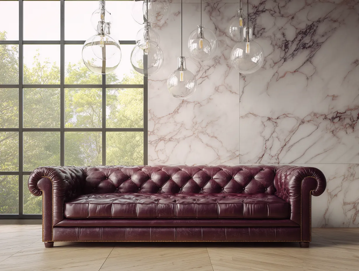 Sofá de 3 plazas tapizado en piel sintética 235x95x78 cm - burdeos - adecuado para salón - estilo clásico Chesterfield-Dwellingare