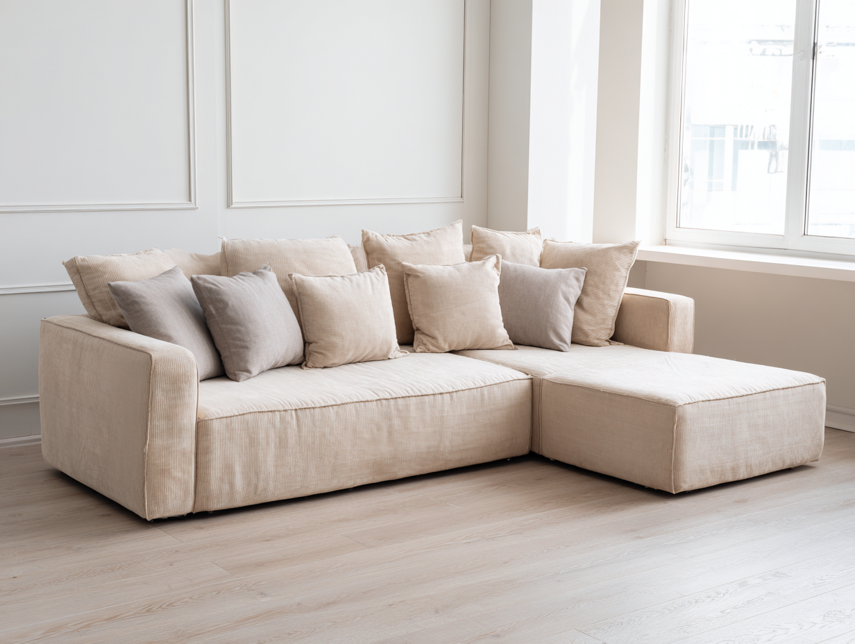 Sofá rinconera tapizado en tela 285x160x82 cm - beige - para sala de estar - diseño moderno-Dwellingare