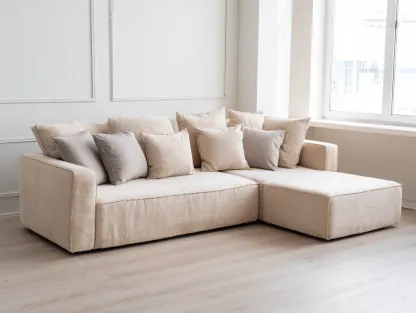 Sofá rinconera tapizado en tela 285x160x82 cm - beige - para sala de estar - diseño moderno-Dwellingare